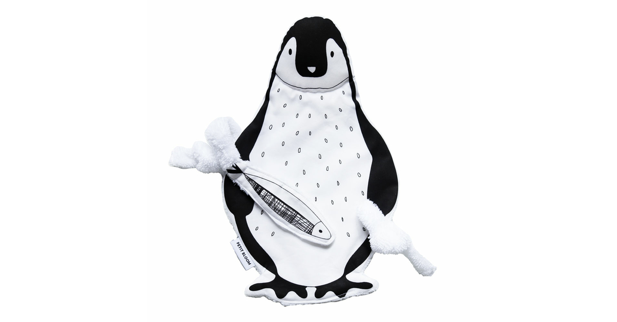Doudou plat pingouin noir et blanc